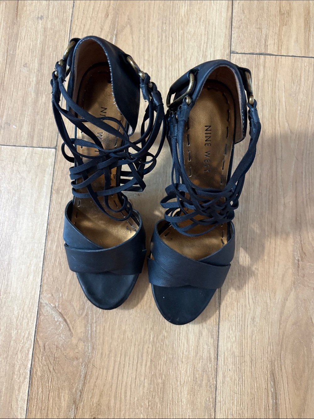 Nine West - Jaycynth- Black Lace-Up Strappy Leather Heels